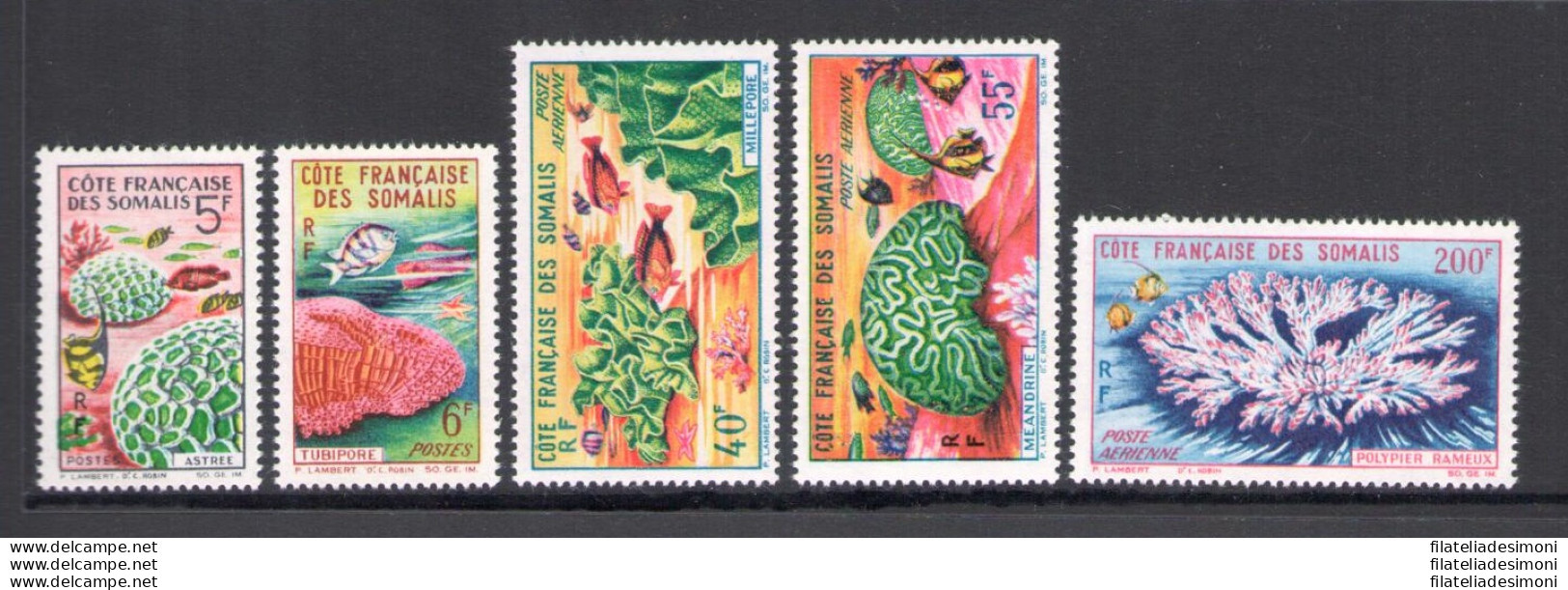 1963 Cote Francaise Des Somalis - Catalogo Yvert N. 316-317 + Posta Aerea 34-36 - Fauna Corallina - 5 Valori - MNH** - Fische