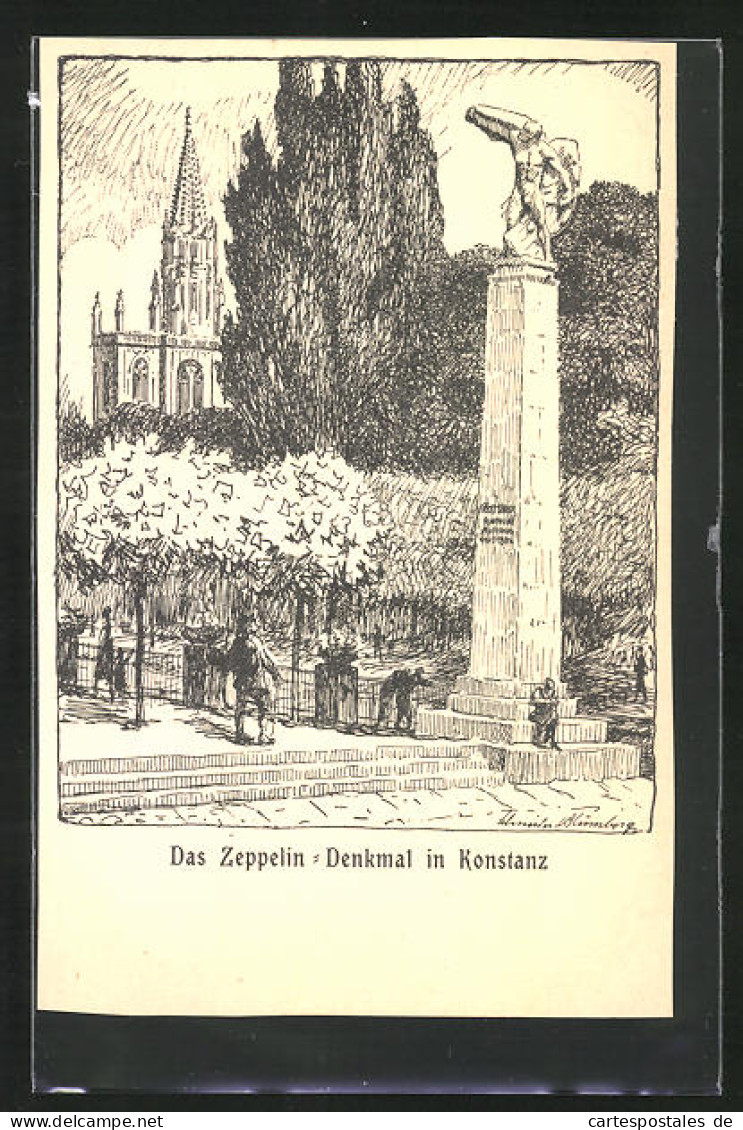 Künstler-AK Konstanz, Das Zeppelin-Denkmal  - Konstanz