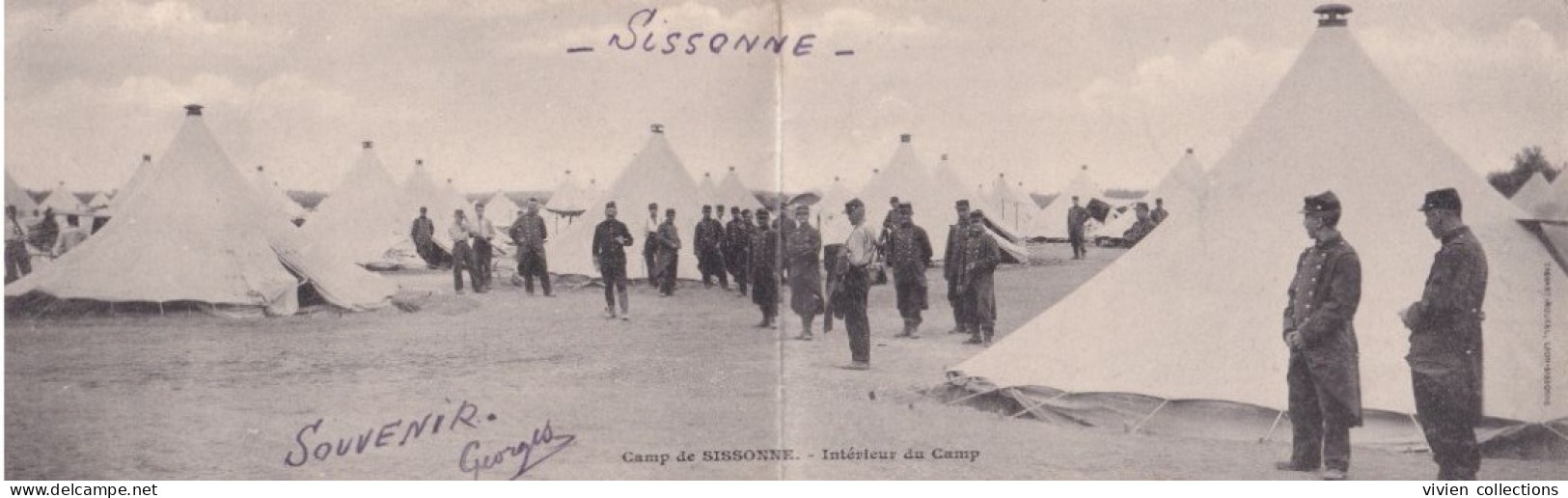 Carte Double Camp De Sissonne (02 Aisne) Intérieur Du Camp "vie Très Agréable" Envoi Du 67eme Régiment 6 Compagnie 1904 - Sissonne