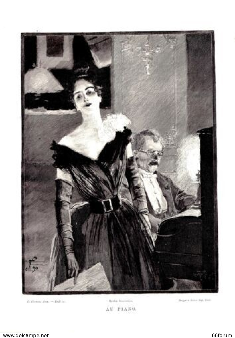 PLANCHE 1890 D APRES UN TABLEAU DE FLAMENG AU PIANO - Autres & Non Classés