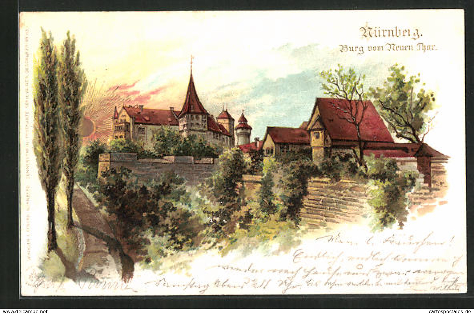 Lithographie Nürnberg, Burg Vom Neuen Thor Gesehen  - Nuernberg