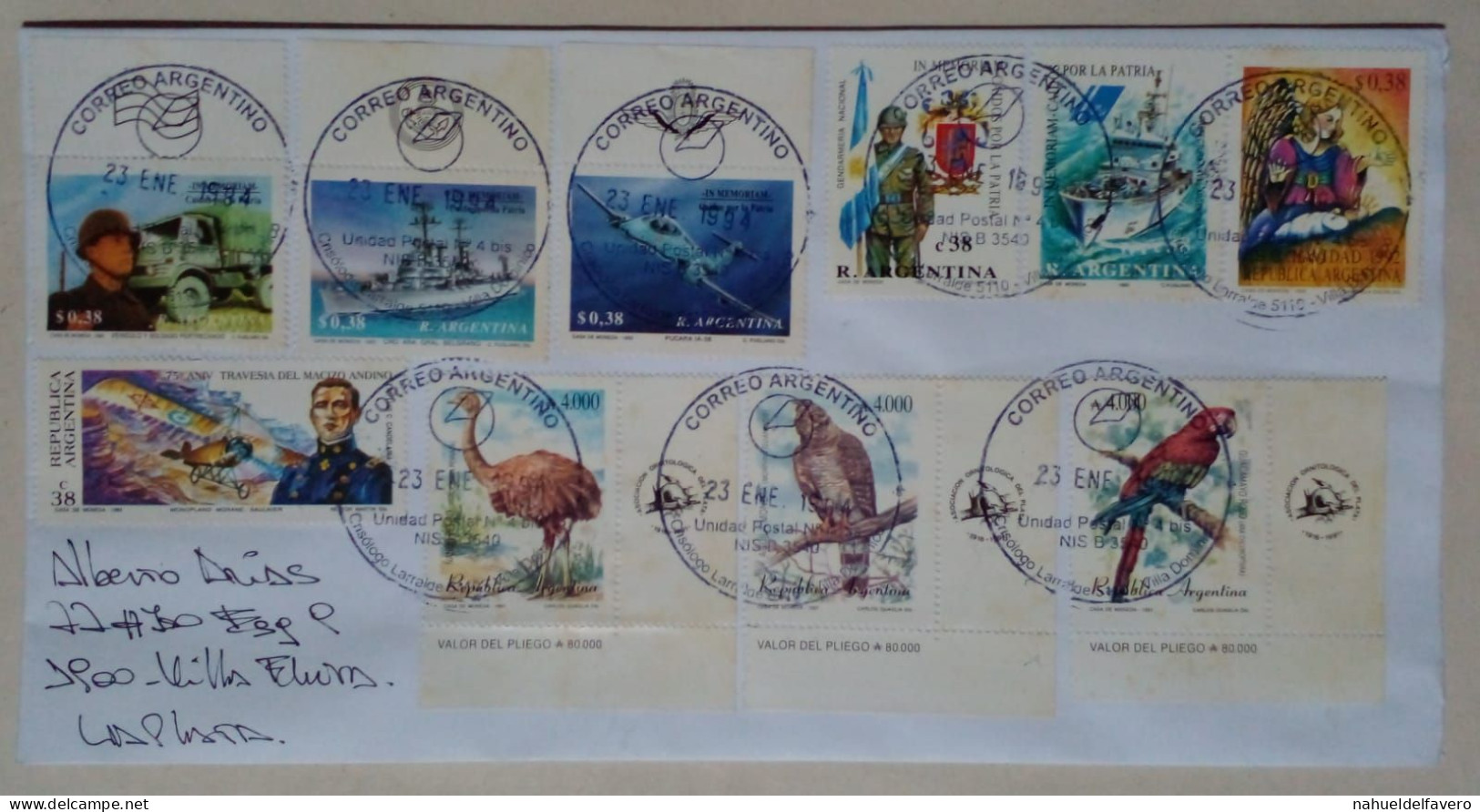 Argentine - Enveloppe Circulée Avec Thèmes Héros De Guerre / Noël / Oiseaux Indigènes (1994) - Used Stamps