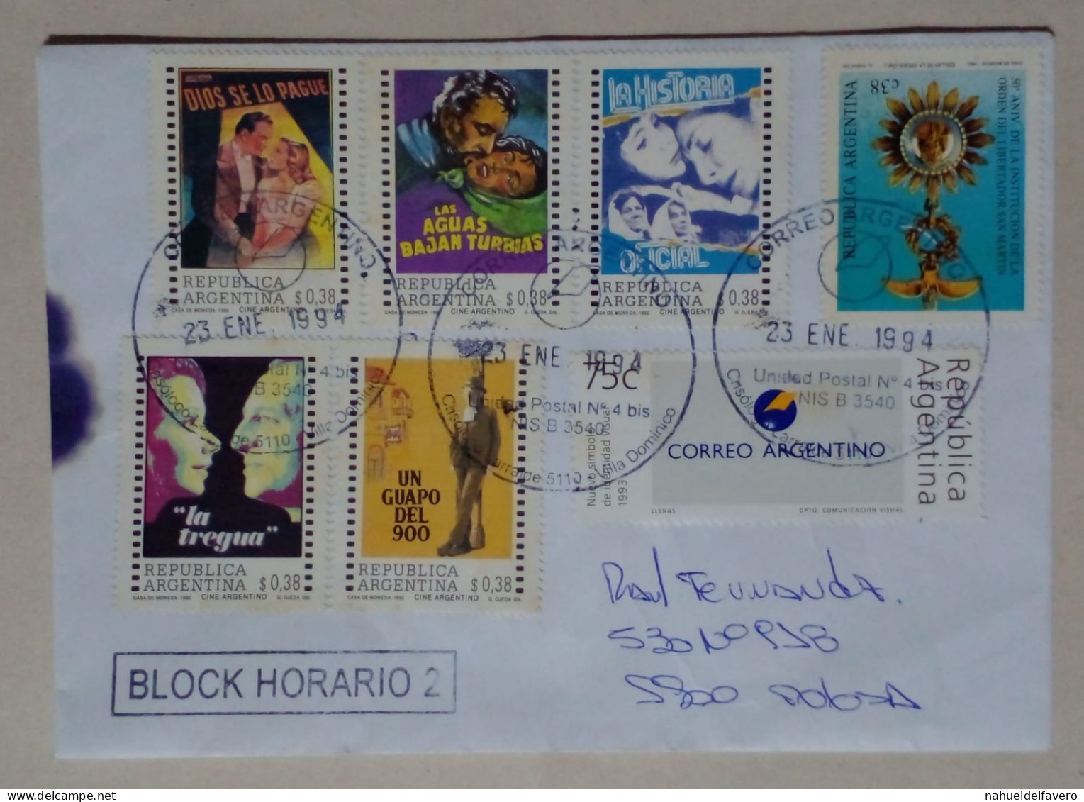 Argentine - Enveloppe Diffusée Sur Le Thème Du Cinéma National (1994) - Used Stamps