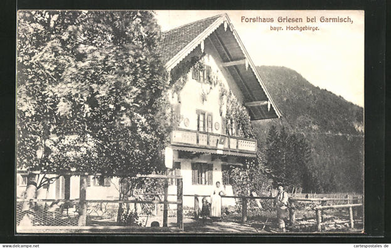 AK Garmisch, Gasthaus Forsthaus Griesen, Wandersmann  - Chasse