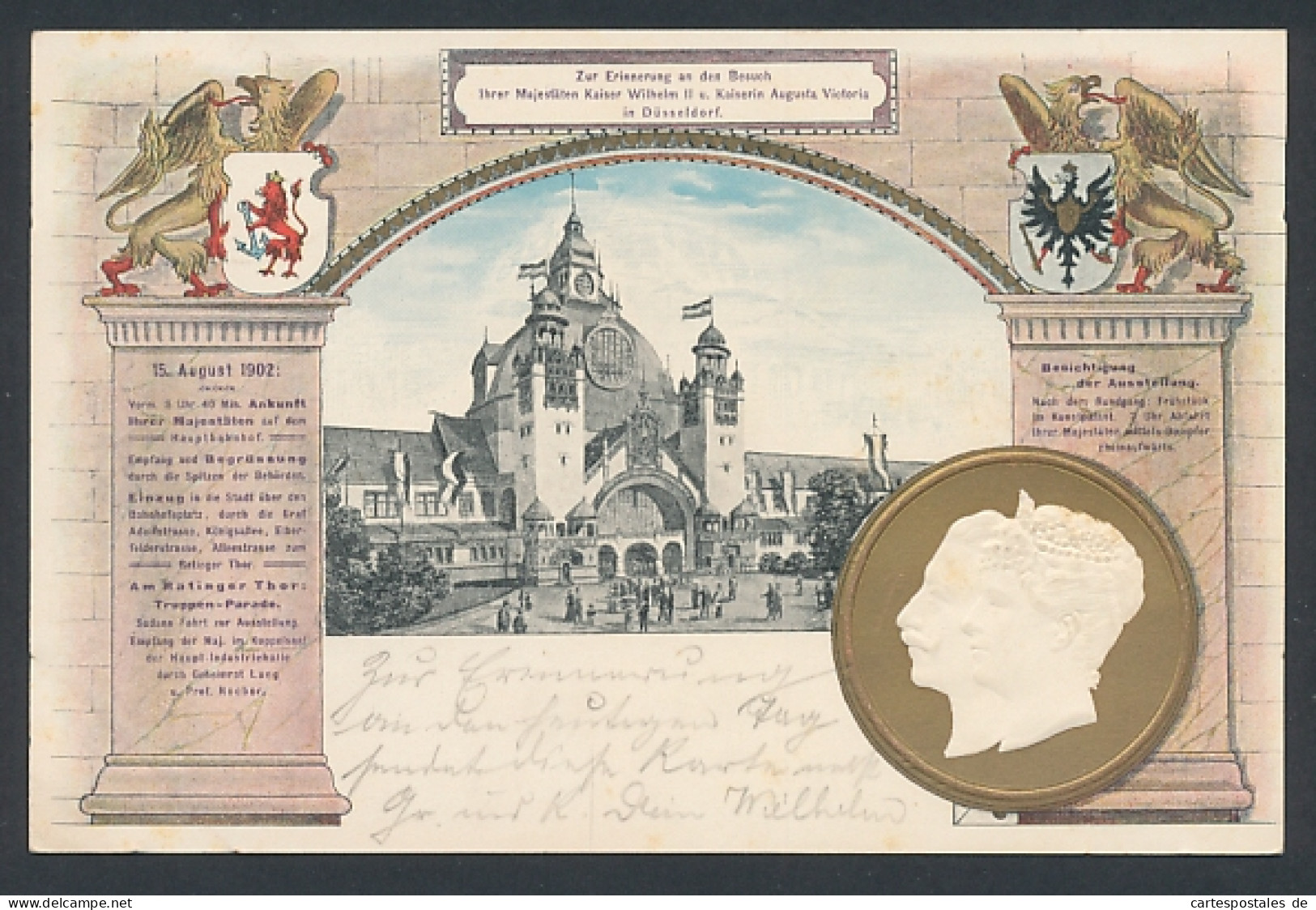 Lithographie Düsseldorf, Konterfei Des Kaiserpaares, Besuch Seiner Majestäten Auf Einer Ausstellung 1902  - Düsseldorf