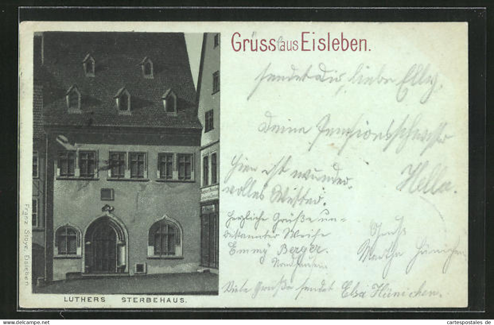 Lithographie Eisleben, Luthers Sterbehaus  - Lutherstadt Eisleben