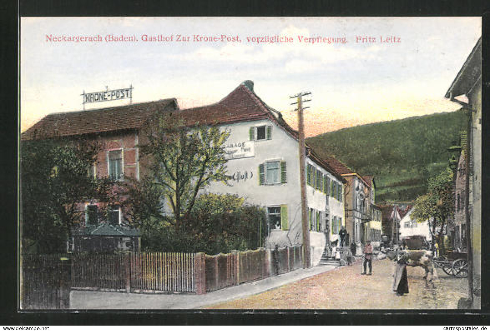 AK Neckargerach / Baden, Gasthof Zur Krone-Post, Inh. Fritz Leitz  - Baden-Baden
