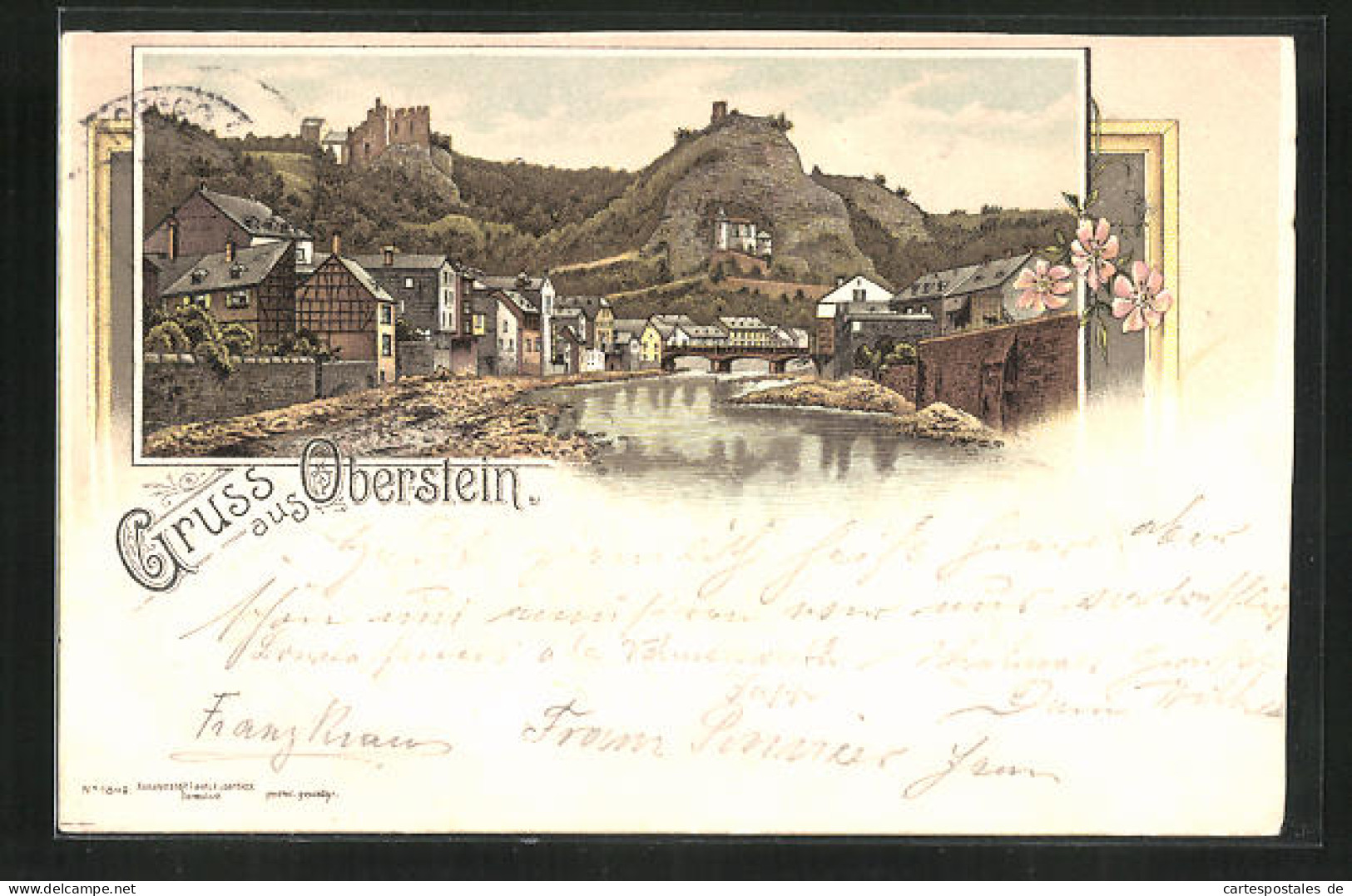 Lithographie Oberstein, Gesamtansicht Mit Burgruine  - Autres & Non Classés