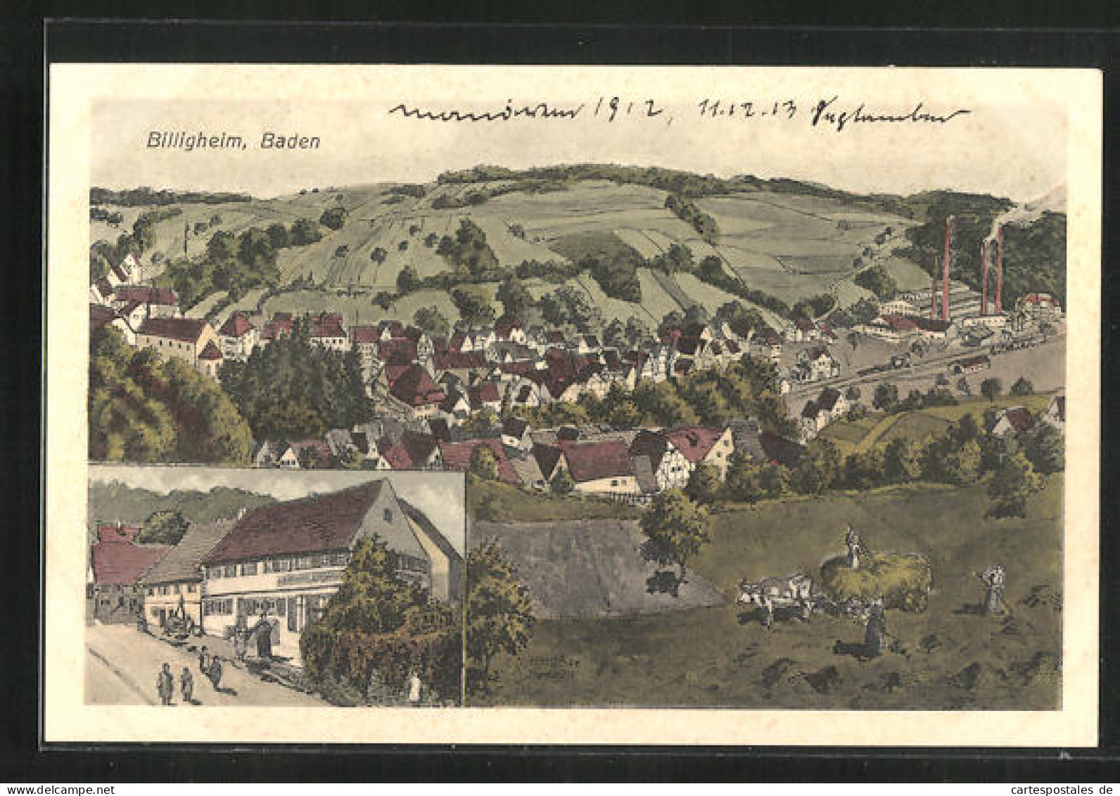 AK Billigheim / Baden, Handlung V. A. Pfennig, Panorama  - Baden-Baden
