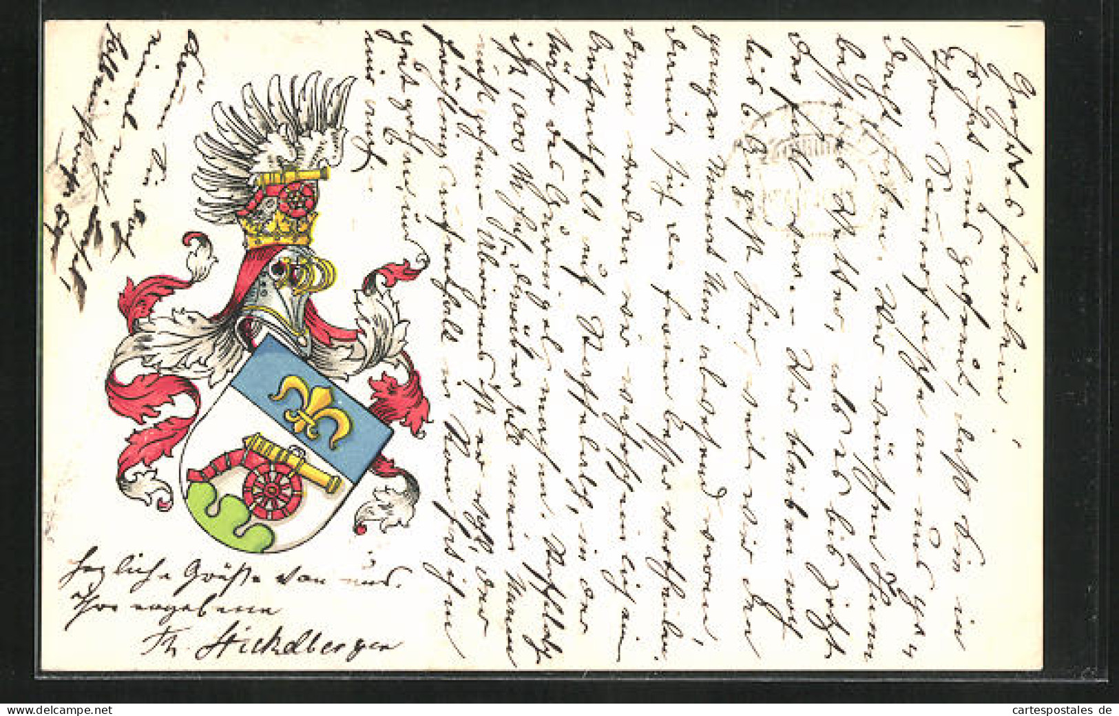 AK Wappen Mit Ritterhelm, Lilie, Kanone Und Ranken  - Genealogy