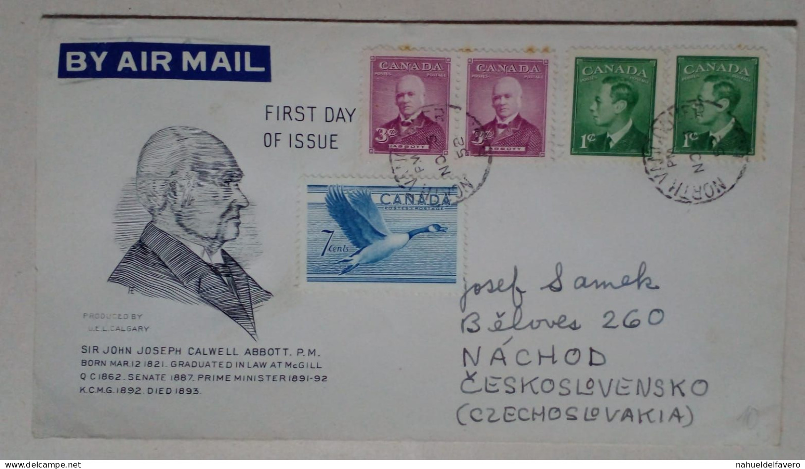 Canada - Enveloppe Premier Jour D'émission Sur Le Thème De Sir Joseph Calwell Abbott (1952) - Airmail