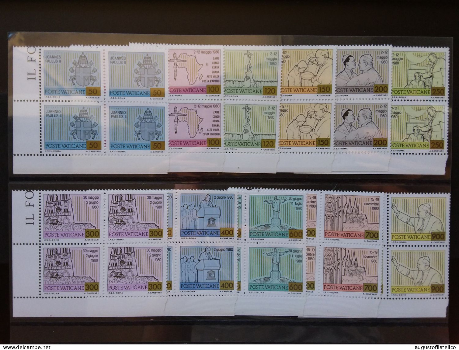 VATICANO - Viaggi Nel Mondo 1980 - Papa Giovanni Paolo II - In Quartina - Nuovi ** (sottofacciale) + Spese Postali - Unused Stamps