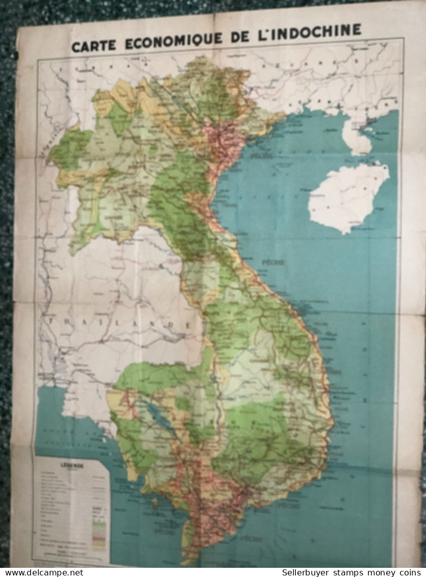 Maps Old-viet Nam Indo-china-carte Economique De L Indochine Francaise Before 1937-1 Pcs Very Rare - Cartes Topographiques