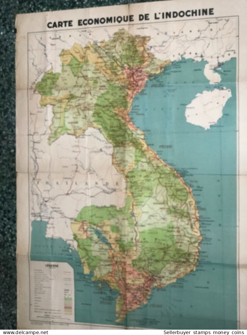 Maps Old-viet Nam Indo-china-carte Economique De L Indochine Francaise Before 1937-1 Pcs Very Rare - Topographical Maps