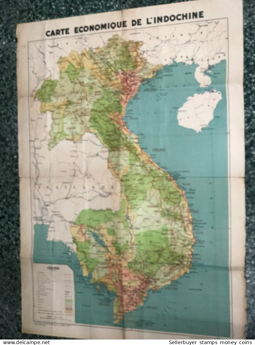 Maps Old-viet Nam Indo-china-carte Economique De L Indochine Francaise Before 1937-1 Pcs Very Rare - Topographical Maps