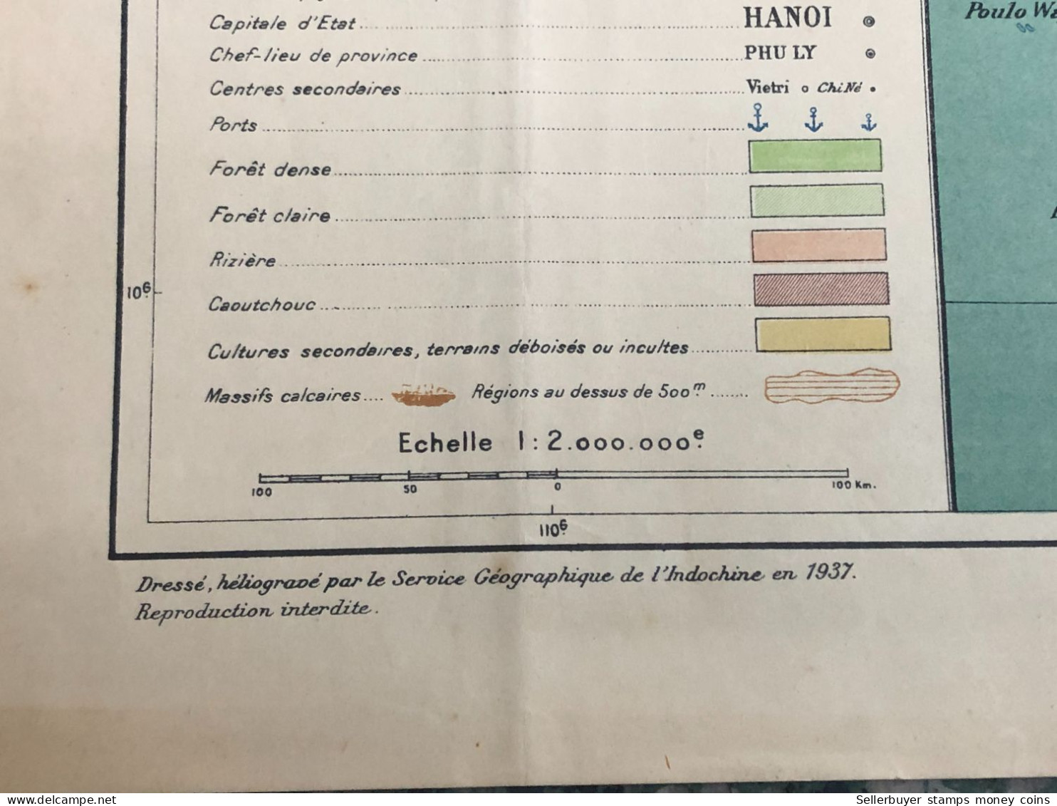 maps old-viet nam indo-china-carte economique de l indochine francaise before 1937-1 pcs very rare