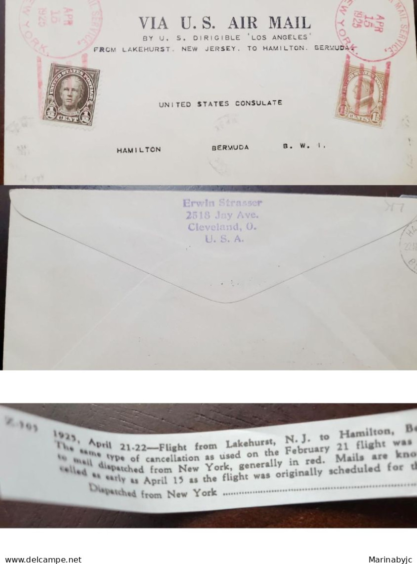 C) 1925. UNITED STATES. AIRMAIL ENVELOPE SENT TO BERMUDA BRITISH TERRITORY. F Y V. XF - Unused Stamps