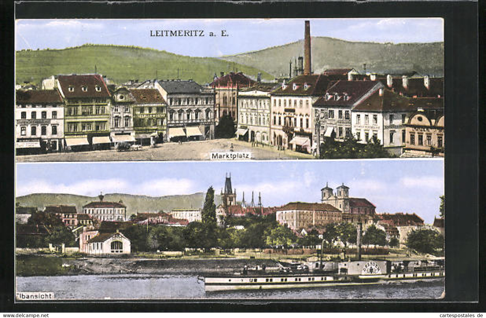 AK Leitmeritz / Litomerice, Marktplatz Und Elbansicht  - Tchéquie