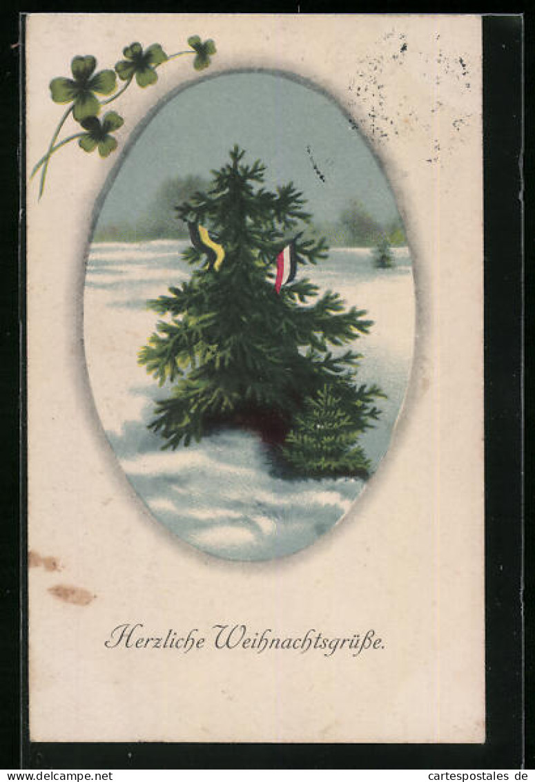 AK Herzliche Weihnachtsgrüsse, Weihnachtstanne Mit Fahnen Zweibund  - Guerre 1914-18