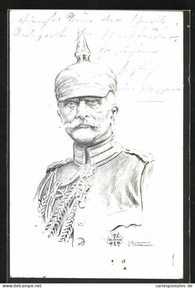 Künstler-AK Porträt Heerführer Generalfeldmarschall Von Mackensen Mit Pickelhaube  - Guerre 1914-18