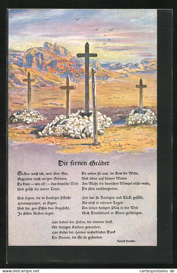 AK Deutsche Soldatengräber In Südwestafrika, Gedicht Die Fernen Gräber  - War 1914-18