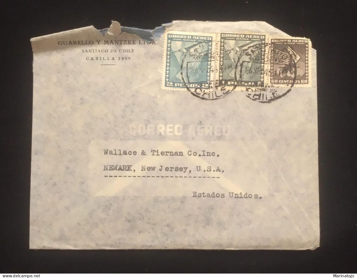 C) 1946. CHILE. AIRMAIL ENVELOPE SENT TO USA. 2ND CHOICE - Amerika (Varia)