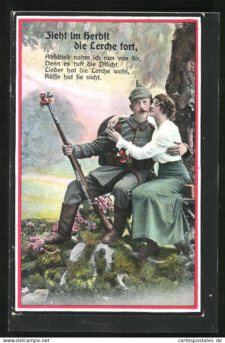 AK Soldatenliebe, Soldat Mit Seiner Liebsten Unter Einem Baum Sitzend  - War 1914-18