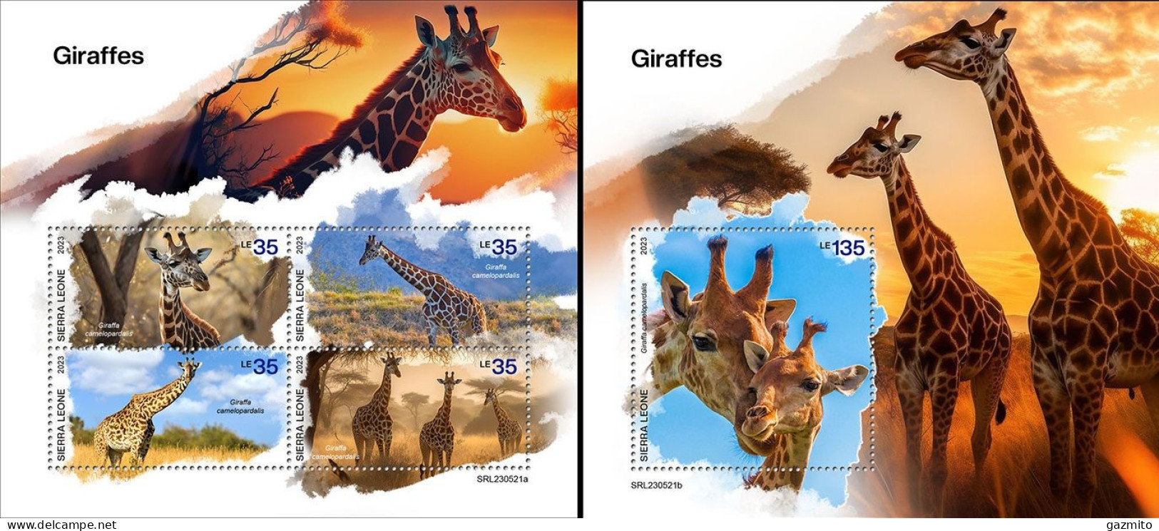 Sierra Leone 2023, Animals, Giraffes, 4val In BF +BF - Girafes
