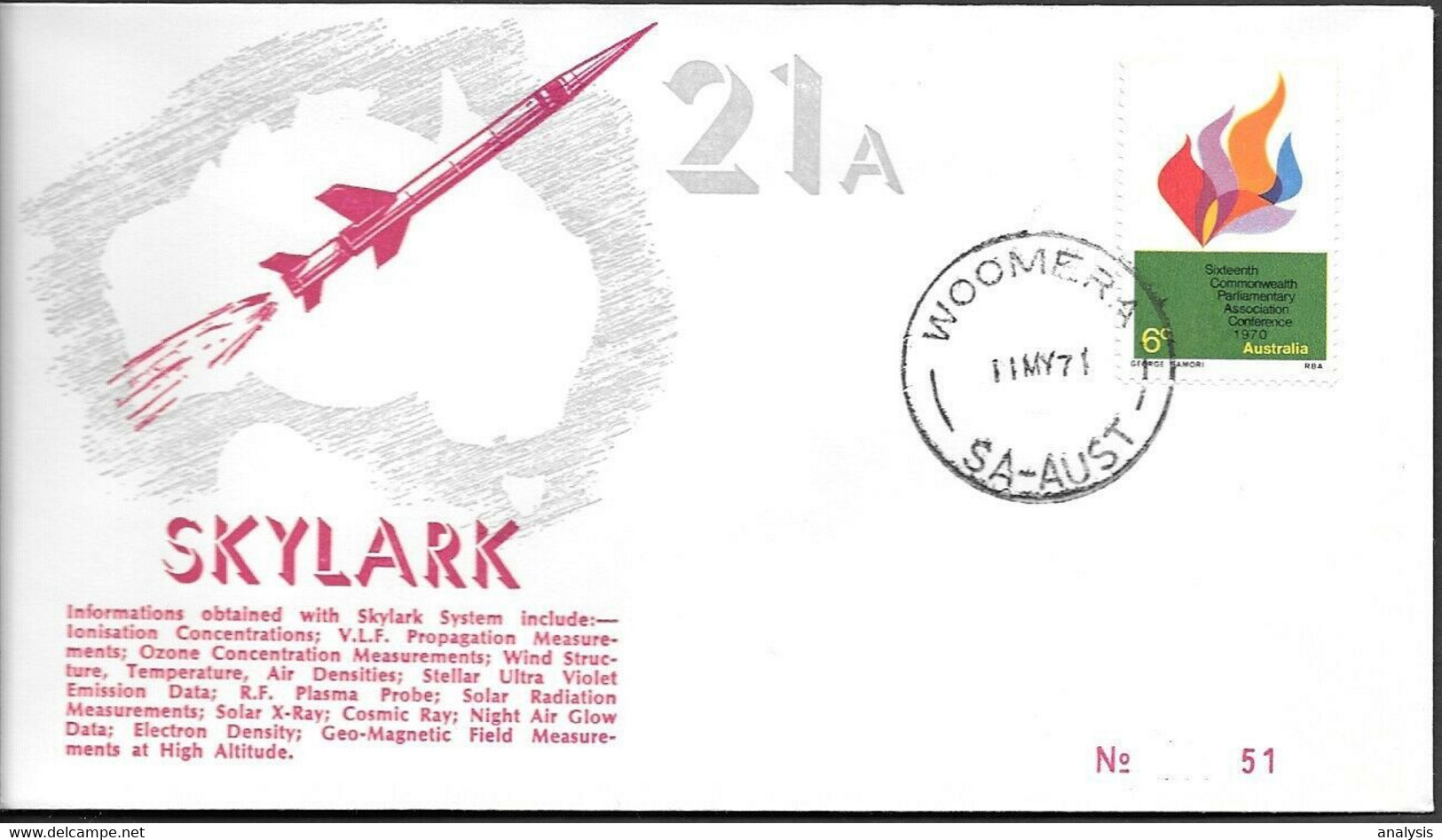 Australia Space Cover 1971. Skylark Rocket Launch. Woomera ##43 - Oceania