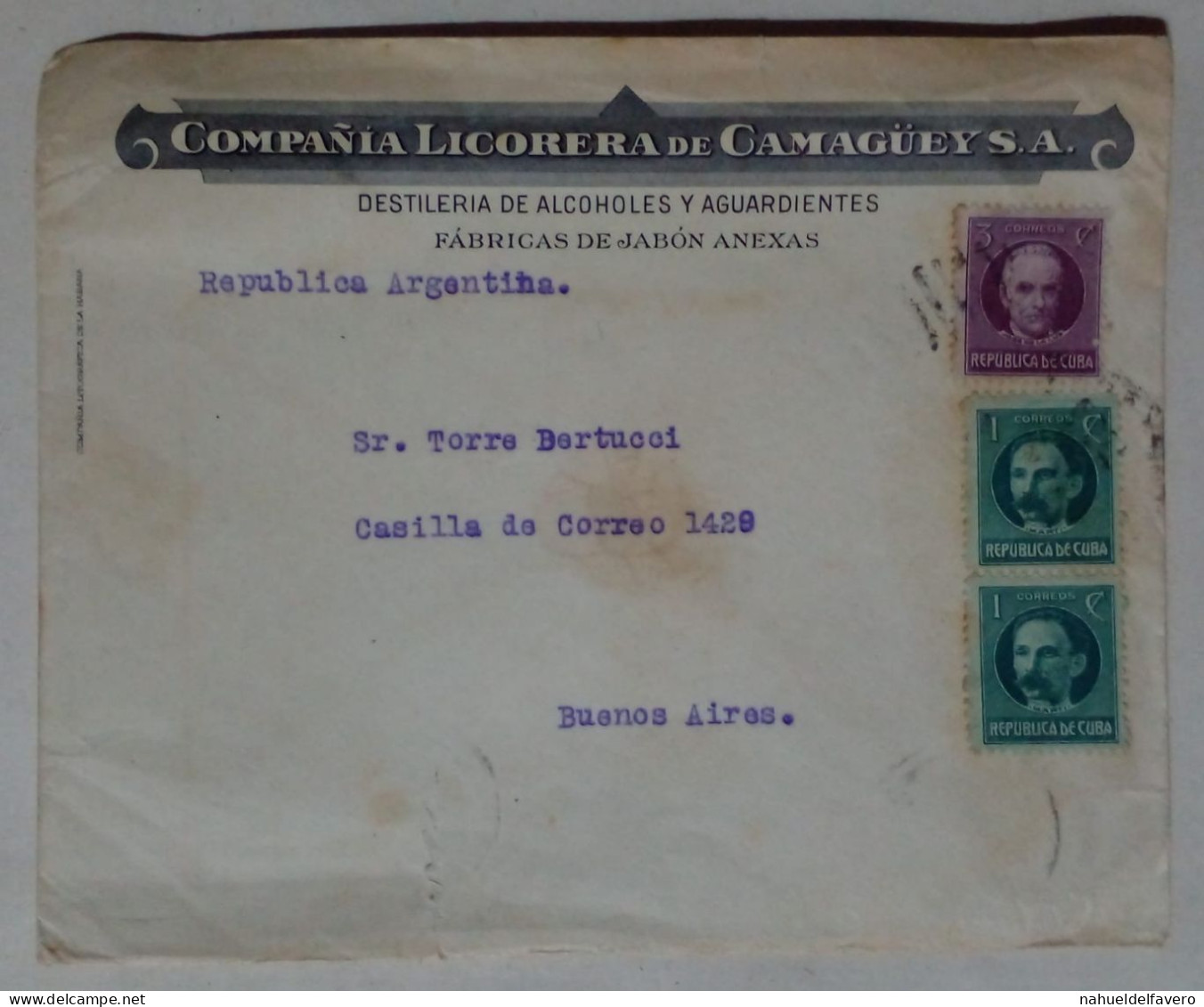Cuba - Enveloppe Circulée Avec Timbres Thématiques Personnalités Cubaines (1923) - Gebraucht