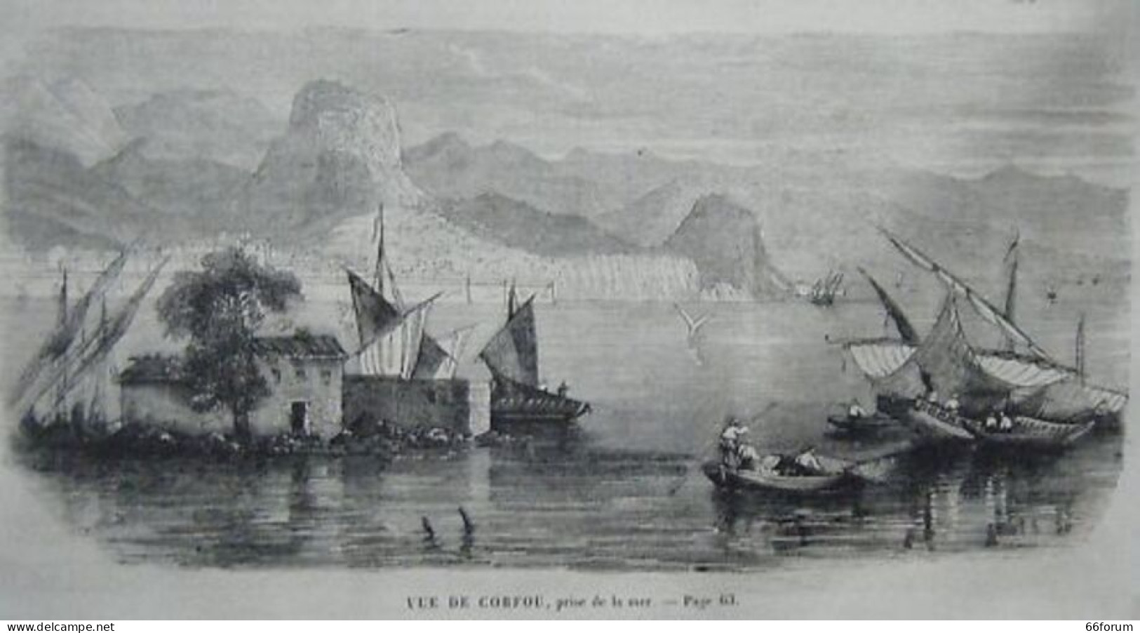 GRAVURE 19ème VUE DE CORFOU PRISE DE LA MER GRECE - Autres & Non Classés