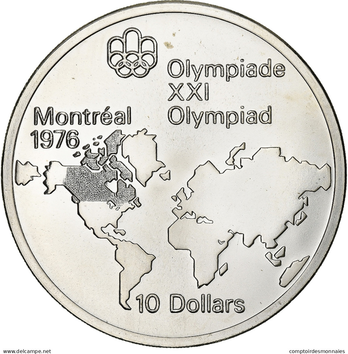 Canada, Elizabeth II, 10 Dollars, 1976 Olympics - Map Of The World, 1973, Royal - Canada