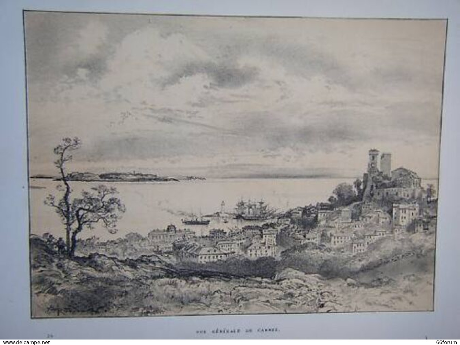 LITHOGRAPHIE DE ROBIDA 19ème VUE GENERALE DE CANNES - Autres & Non Classés