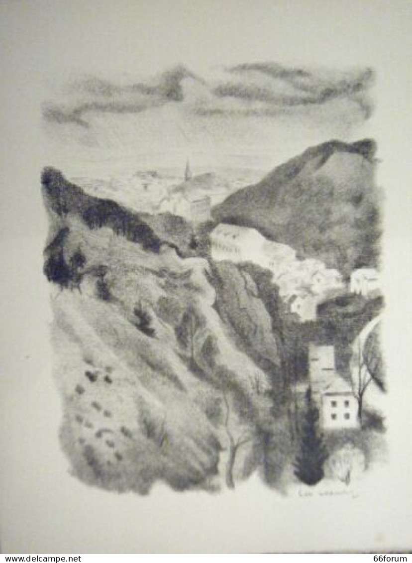 LITHOGRAPHIE ORIGINALE DE MAISONNEUVE 1948 AUVERGNE CHATEL GUYON ET LA LIMAGNE - Autres & Non Classés