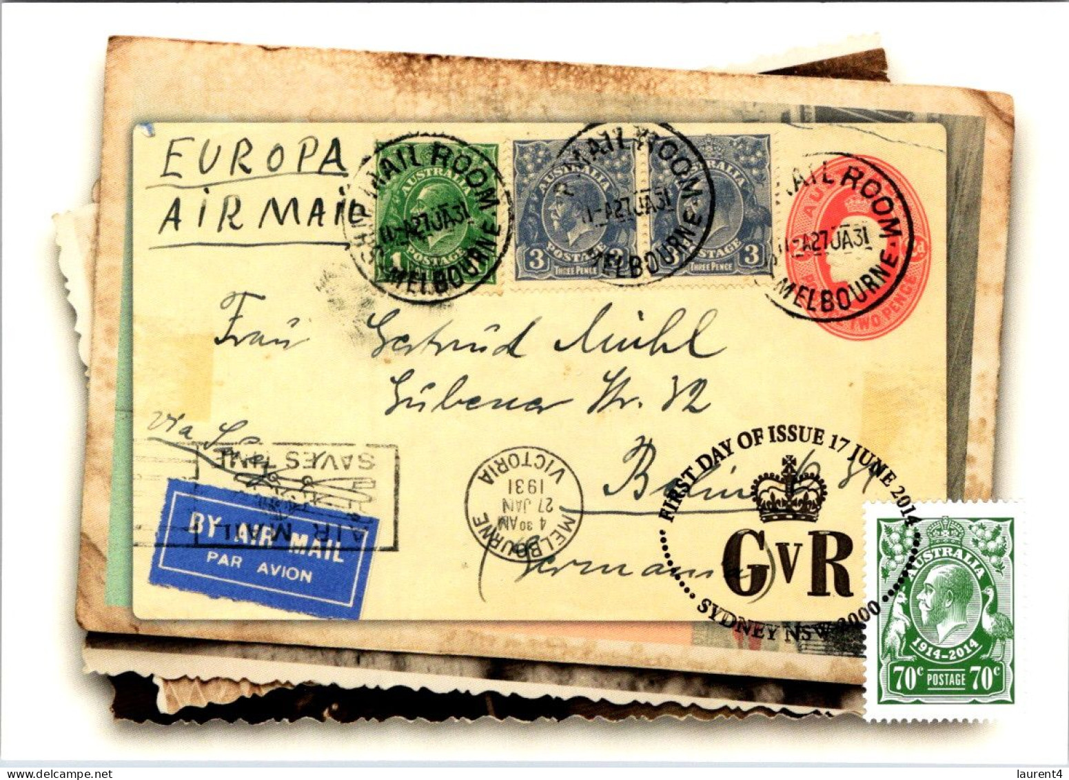 19-5-2024 (5 Z 31) Australia - King George V Centenary of Stamps (set of 4 SCARCE maxicards)