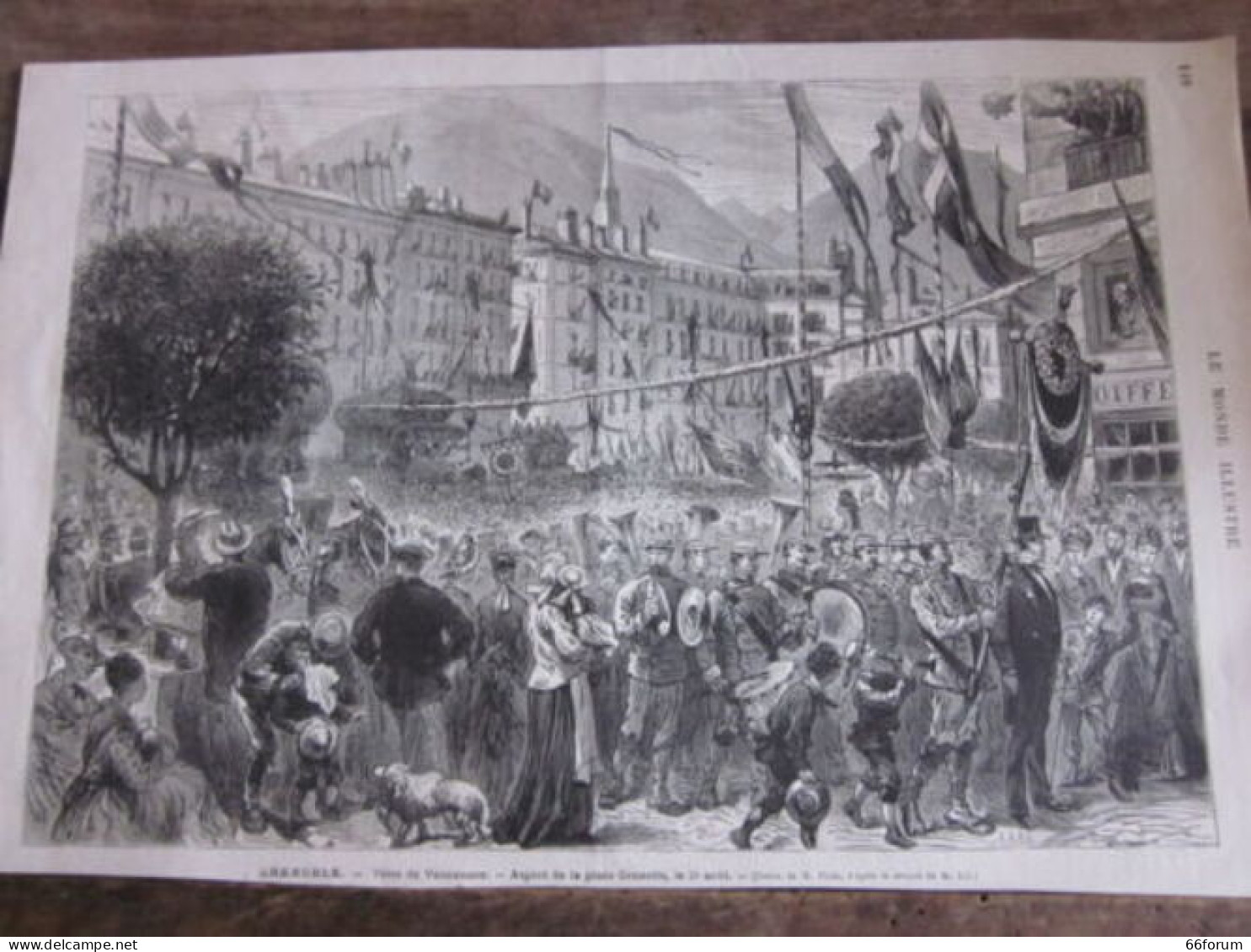 GRAVURE SUR BOIS 19 ème GRENOBLE ISERE FETE DE VAUCANSON PLACE GRENETTE - Other & Unclassified