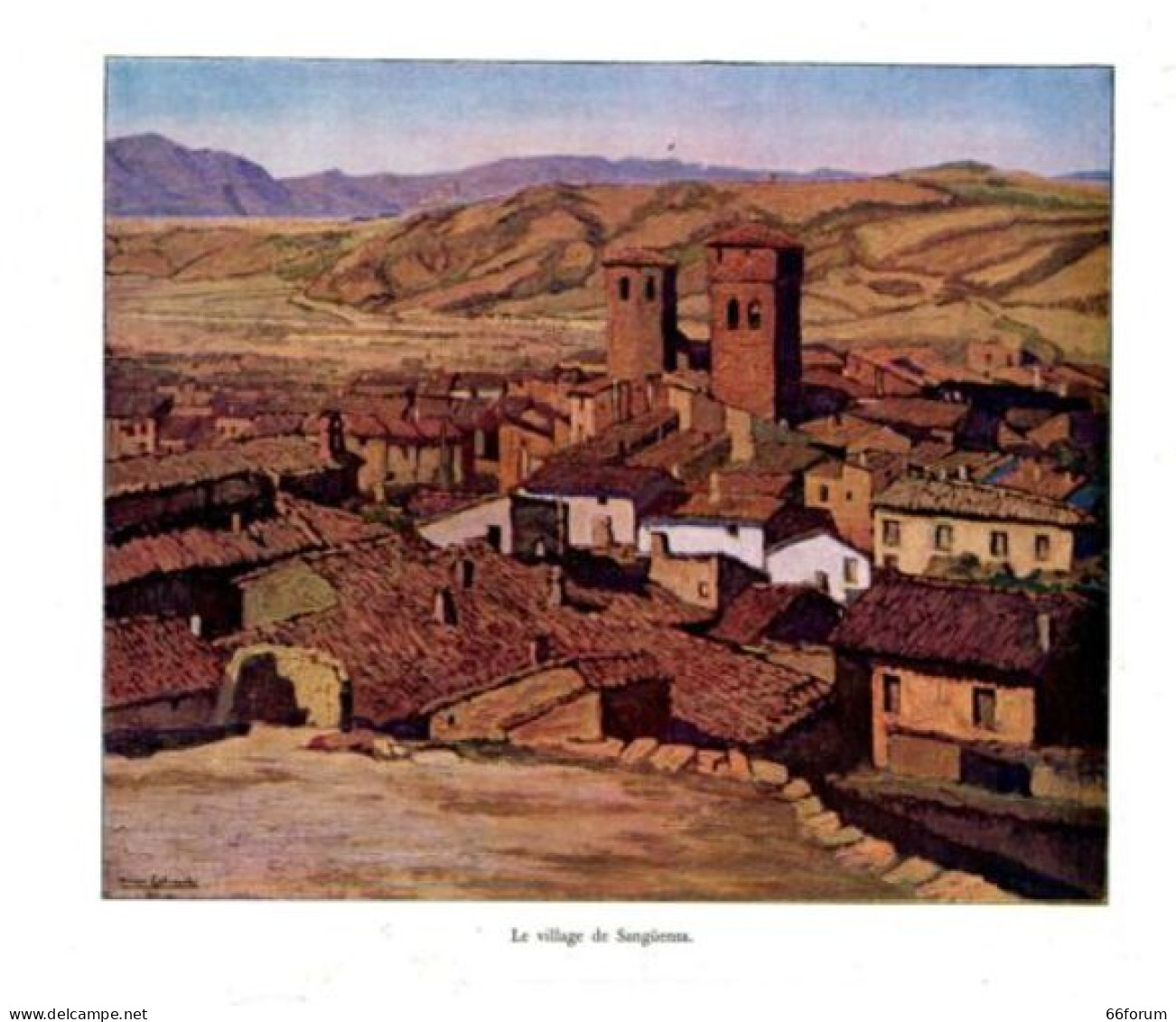 GRAVURE COULEUR FIN 19ème LE VILLAGE DE SANGÜENSA ESPAGNE - Andere & Zonder Classificatie