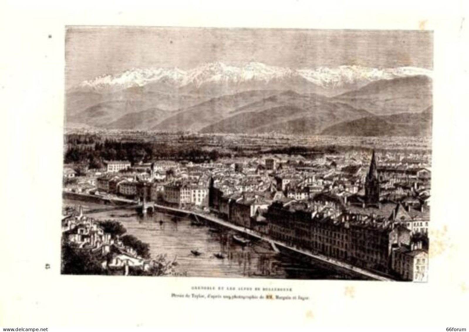 GRAVURE SUR BOIS 19ème GRENOBLE ET LES ALPES DE BELLEDONNE - Sonstige & Ohne Zuordnung