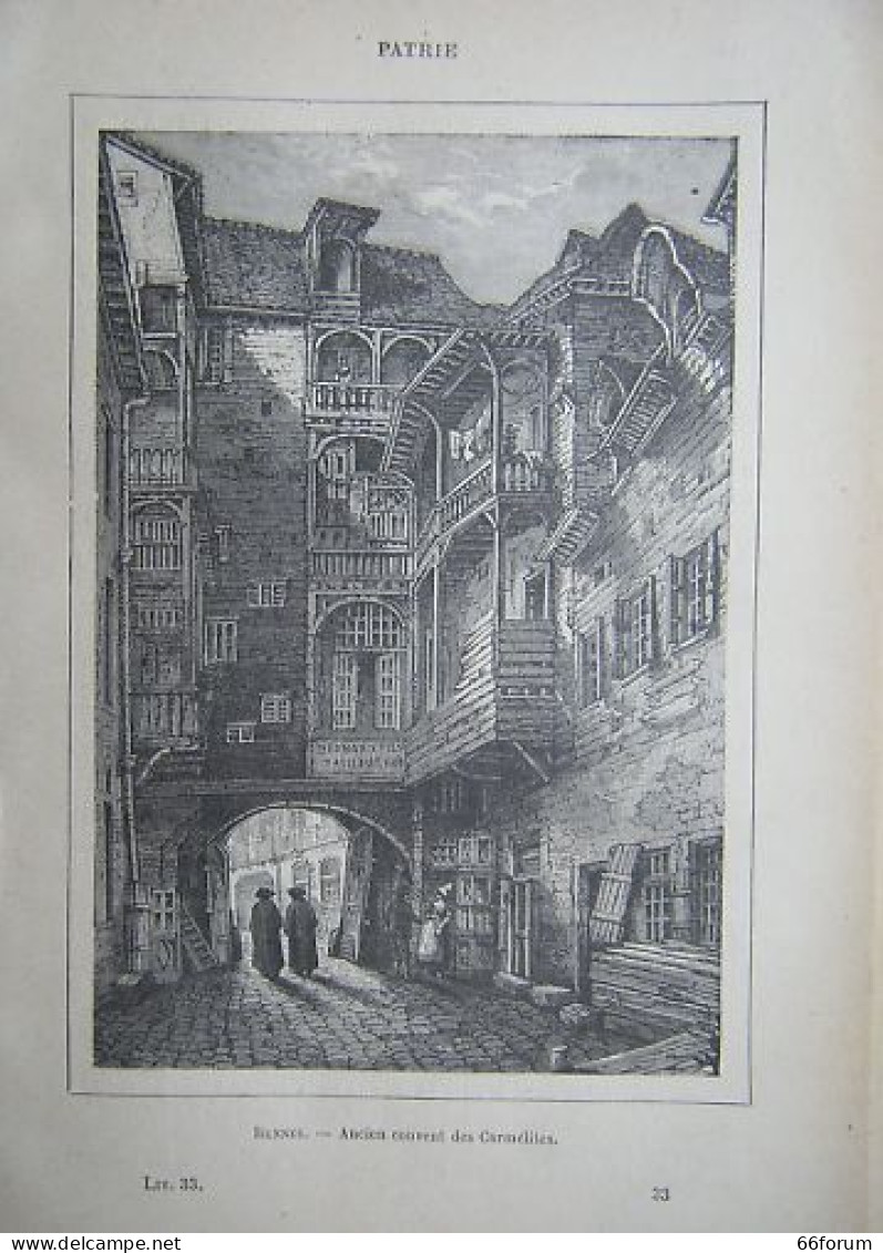 GRAVURE SUR BOIS 19ème RENNES ANCIEN COUVENT CARMELITES - Andere & Zonder Classificatie