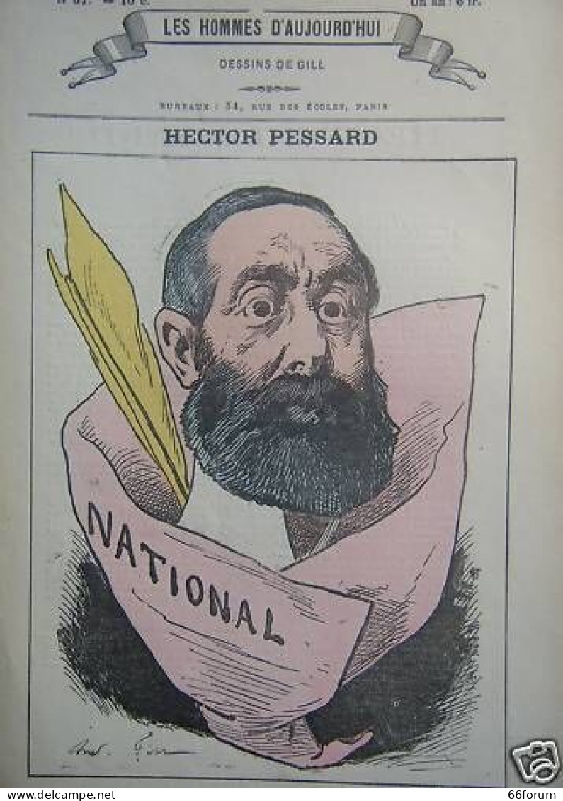 GRAVURE DE GILL COLORIEE AU POCHOIR 19ème HECTOR PESSARD JOURNALISTE - Autres & Non Classés