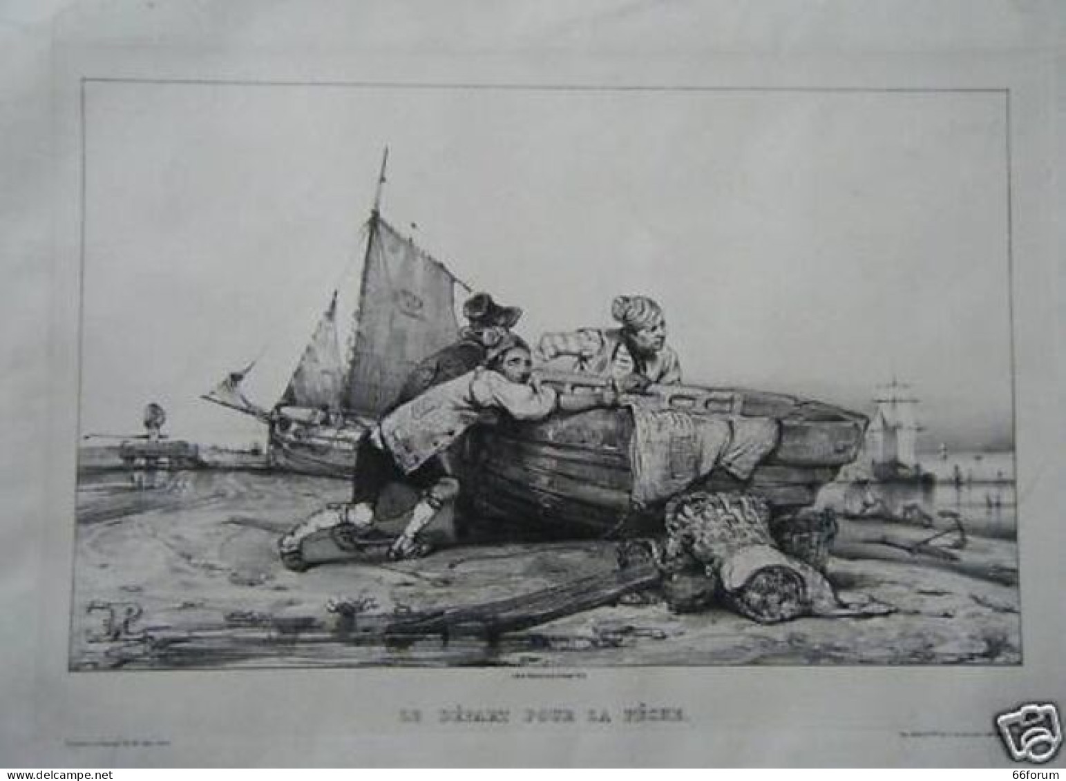 LITHOGRAPHIE 19ème LE DEPART POUR LA PECHE - Sonstige & Ohne Zuordnung