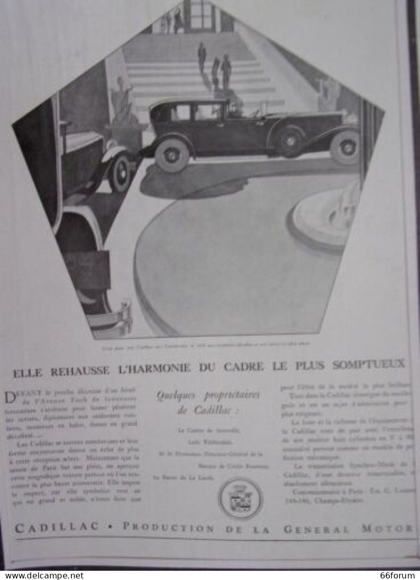 PLANCHE 20ème PUBLICITE AUTOMOBILE CADILLAC PRODUCTION GENERAL MOTOR - Sonstige & Ohne Zuordnung