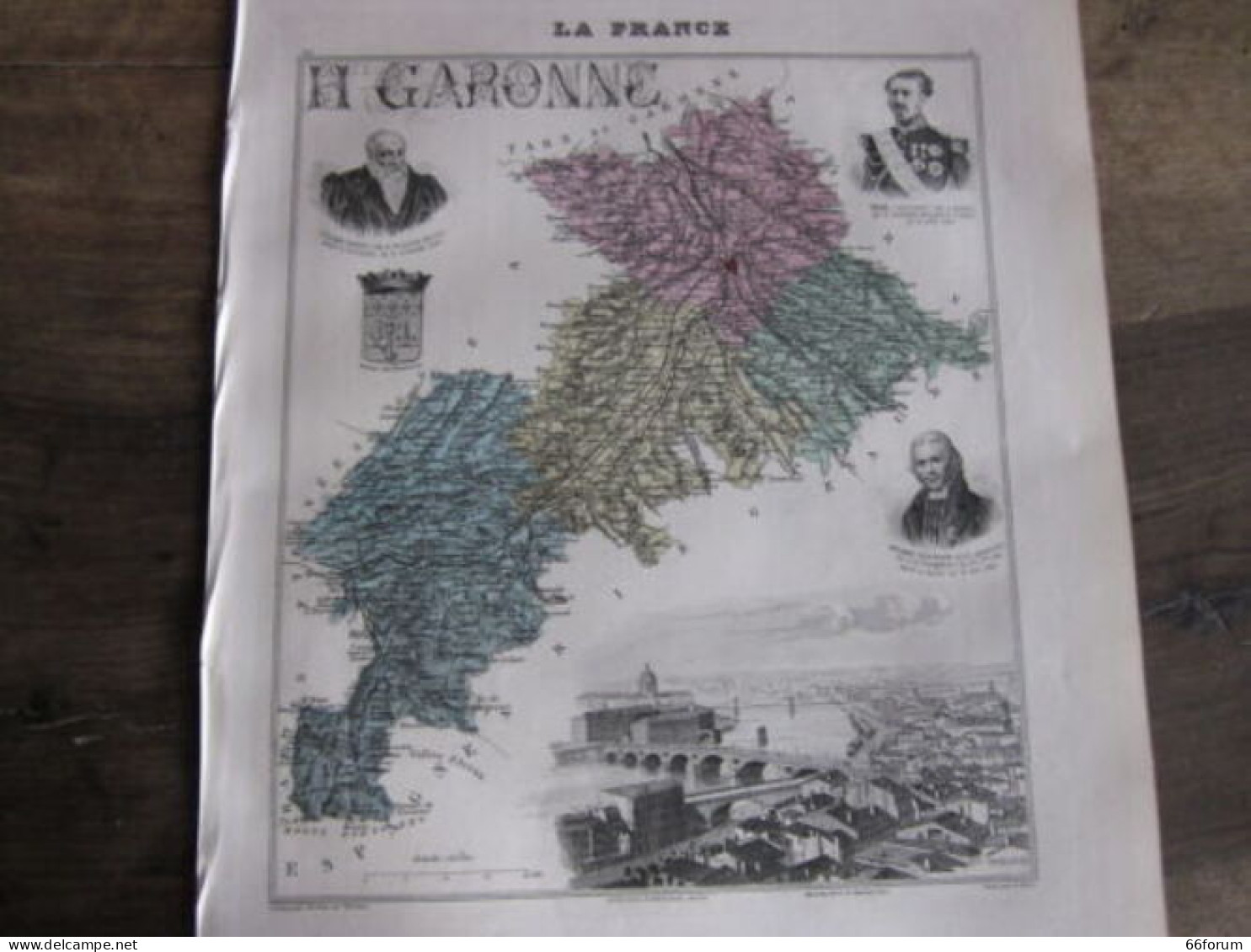 GRAVURE COULEUR 19ème VUILLEMIN DEPARTEMENT DE LA GARONNE - Andere & Zonder Classificatie