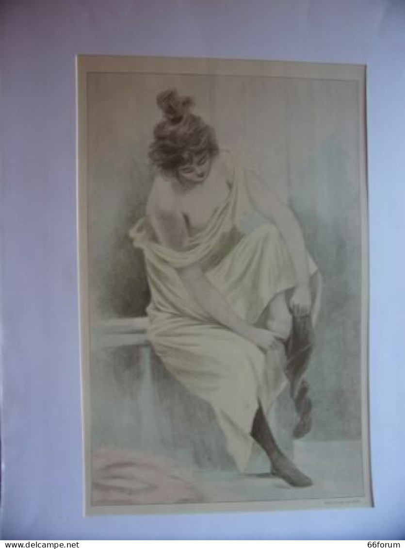 PHOTOGRAVURE COULEUR DE HENRI BOUTET FIN 19ème FEMME ENFILANT SES BAS - - Sonstige & Ohne Zuordnung