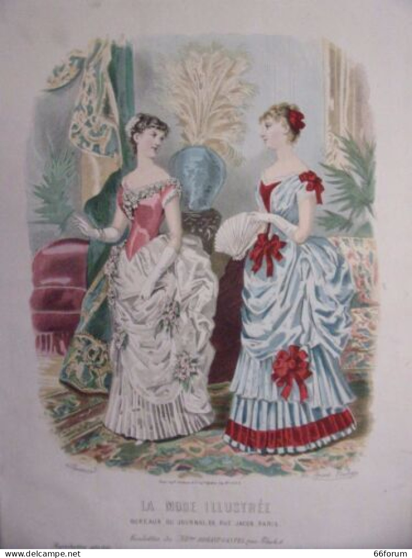 GRAVURE EN COULEUR MODE ILLUSTREE 1883 N° 50 TOILETTES MADAME BREANT CASTEL - Andere & Zonder Classificatie