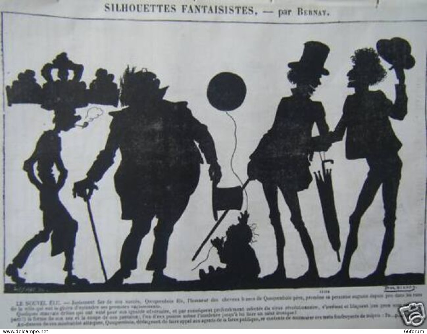 GRAVURE SUR BOIS 19ème SILHOUETTES FANTAISISTE PAR BERNAY - Other & Unclassified