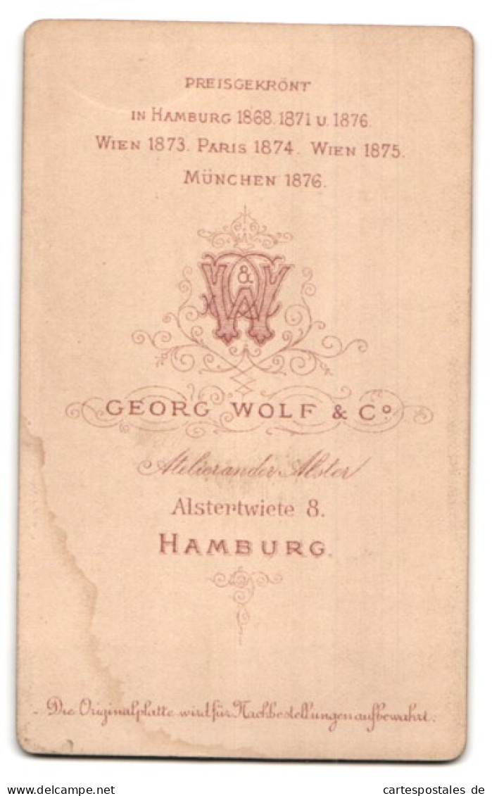 Fotografie Georg Wolf & Co., Hamburg, Alstertwiete 8, Junge Dame Im Kleid Mit Kragenbrosche  - Personnes Anonymes