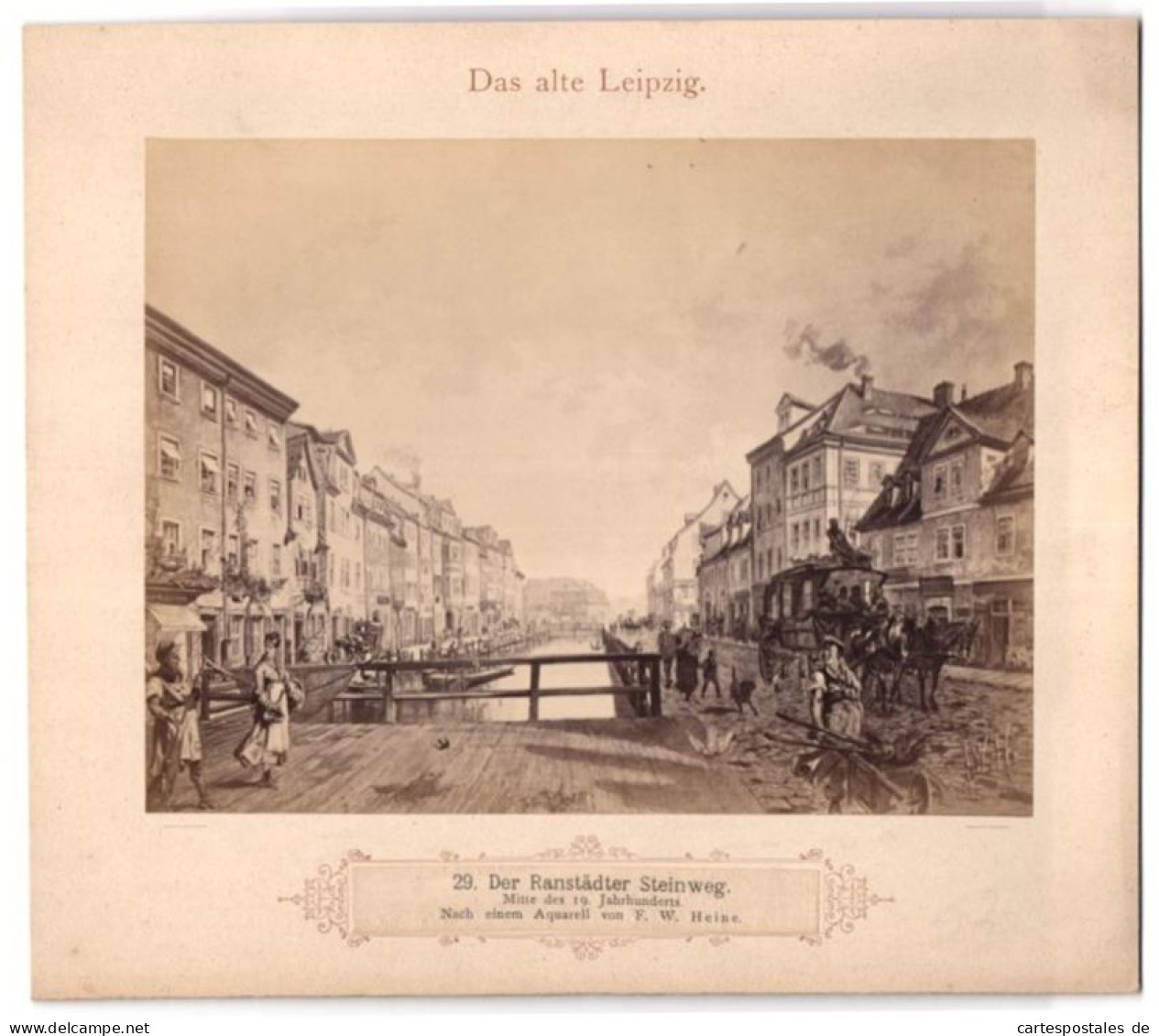 Fotografie Unbekannter Fotograf, Ansicht Leipzig, Ranstädter Steinweg Um 1850, Nach Einem Aquarell Von F.W. Heine  - Lieux