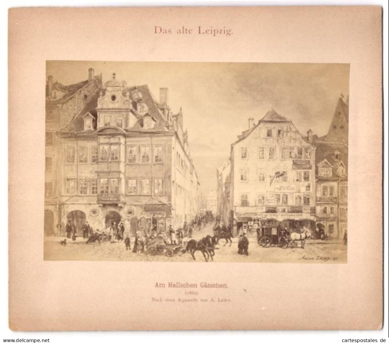 Fotografie Unbekannter Fotograf, Ansicht Leipzig, Am Hallschen Gässchen Um 1860, Nach Einem Aquarell Von A. Lewy  - Places