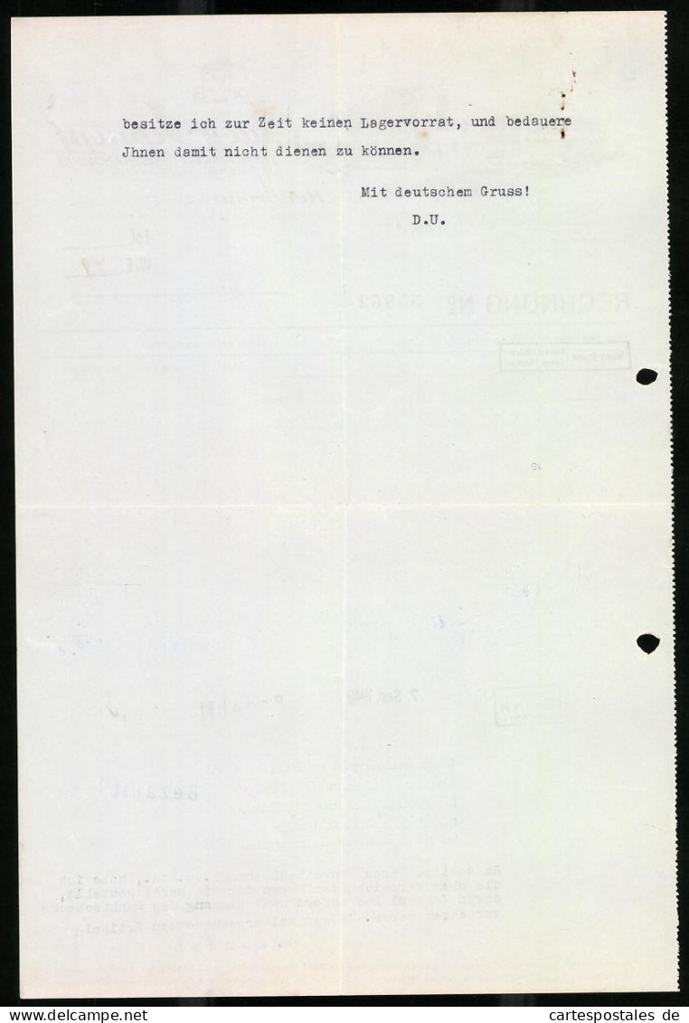 Rechnung Heilbronn 1940, Grosshandlung Für Textilwaren Adolf Schnepf, Ansicht Der Werksanlage  - Other & Unclassified